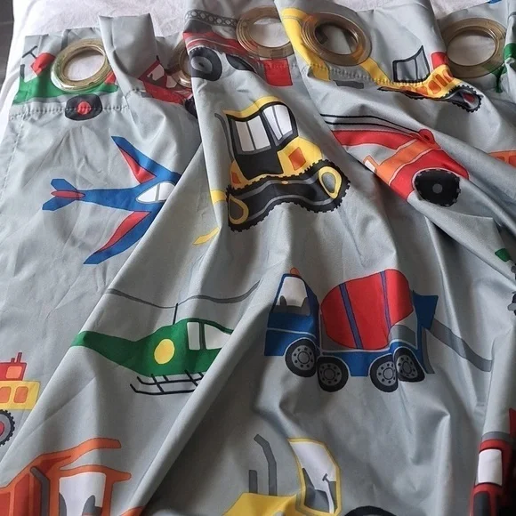 KIDS CONSTRUCTION VEHICLES lined SINGLE curtain panel 42X84 tonka toys digger - Picture 3 of 8